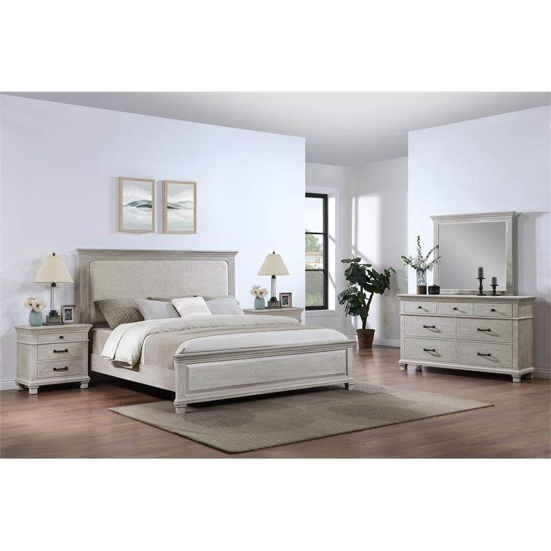 Pemberly Row 5Pc King Bedroom Set with Oak Veneers in Misty Gray