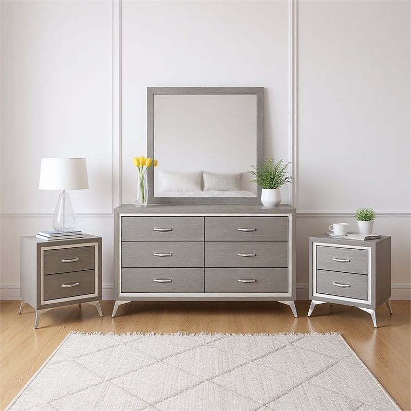 Pemberly Row 3-Pc Wood Bedroom Set with Dresser in Gray Finish