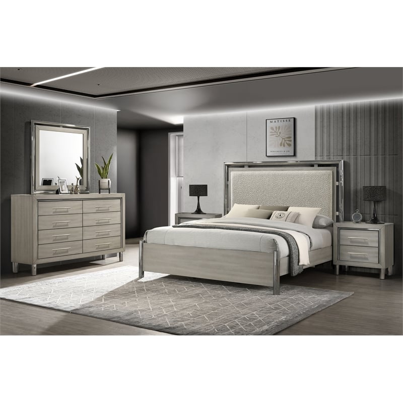 Pemberly Row 5-Piece Wood Queen Bedroom Set with 2 Nightstands in Gray