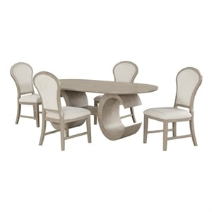 Pemberly Row Gwendolyn 5-Pc Wood Oval Dining Set with Chairs in Taupe