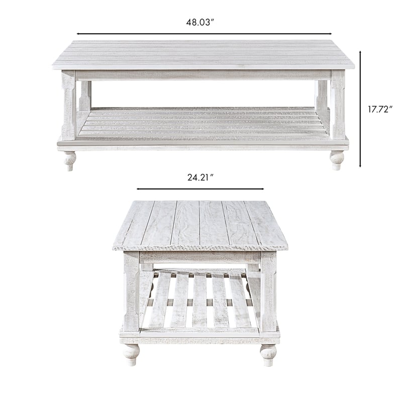 Pemberly Row 3-Piece Distressed White Pine Occasional Table Set