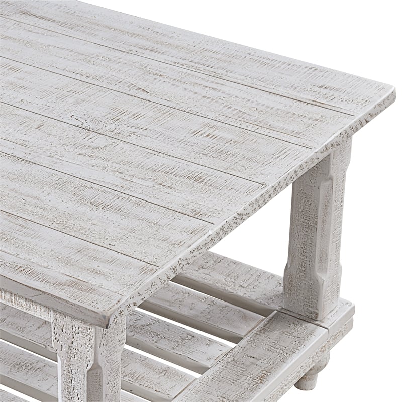 Pemberly Row 3-Piece Distressed White Pine Occasional Table Set