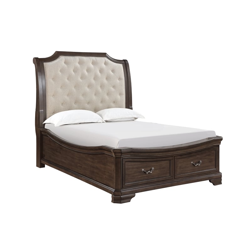 Pemberly Row Wood Queen Upholstered Sleigh Bed with Walnut Finish