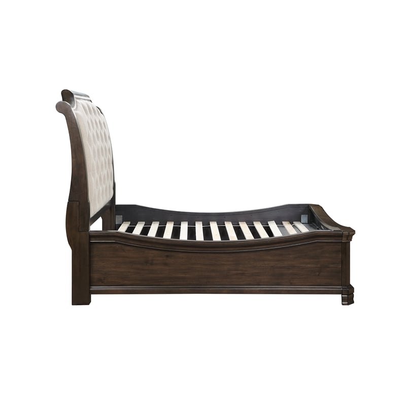 Pemberly Row Wood Queen Upholstered Sleigh Bed with Walnut Finish