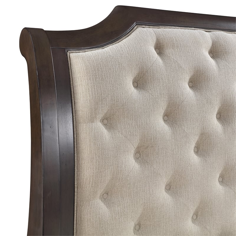 Pemberly Row Wood Queen Upholstered Sleigh Bed with Walnut Finish