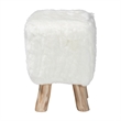 Pemberly Row Faux Fur Footstool with Teak Wood Legs Accent Seat White