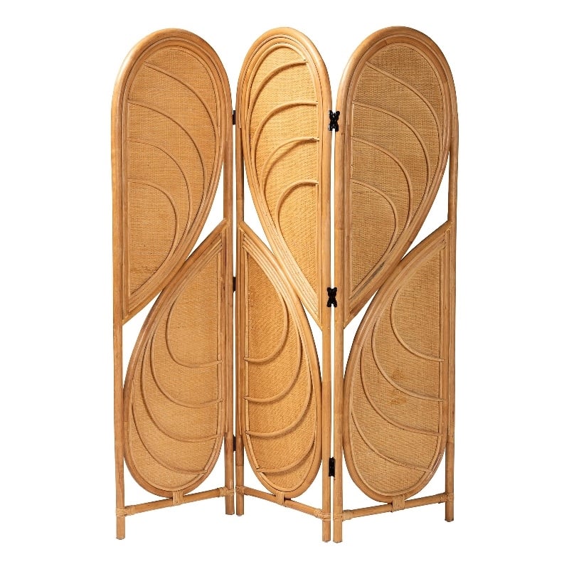 Pemberly Row Rattan Room Divider Wicker Decorative Screen in Natural Finish