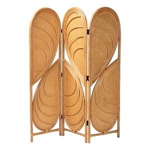Pemberly Row Rattan Room Divider Wicker Decorative Screen in Natural Finish