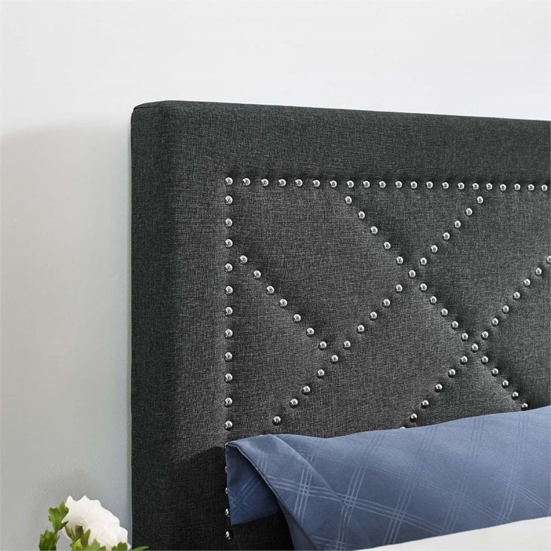 Pemberly Row Upholstered Linen Headboard in Gray for Full/Queen Bed