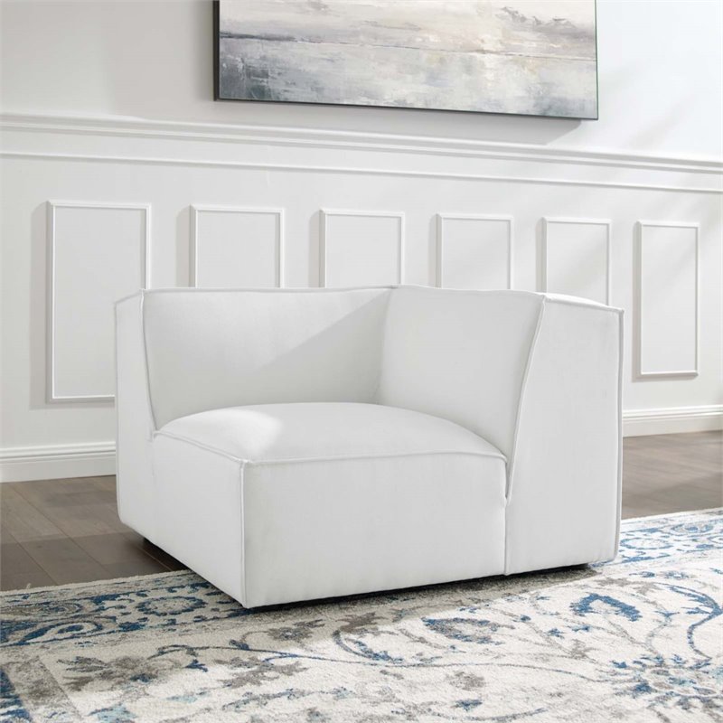 Pemberly Row Polyester Fabric Corner Chair in White with Coil Spring Seat