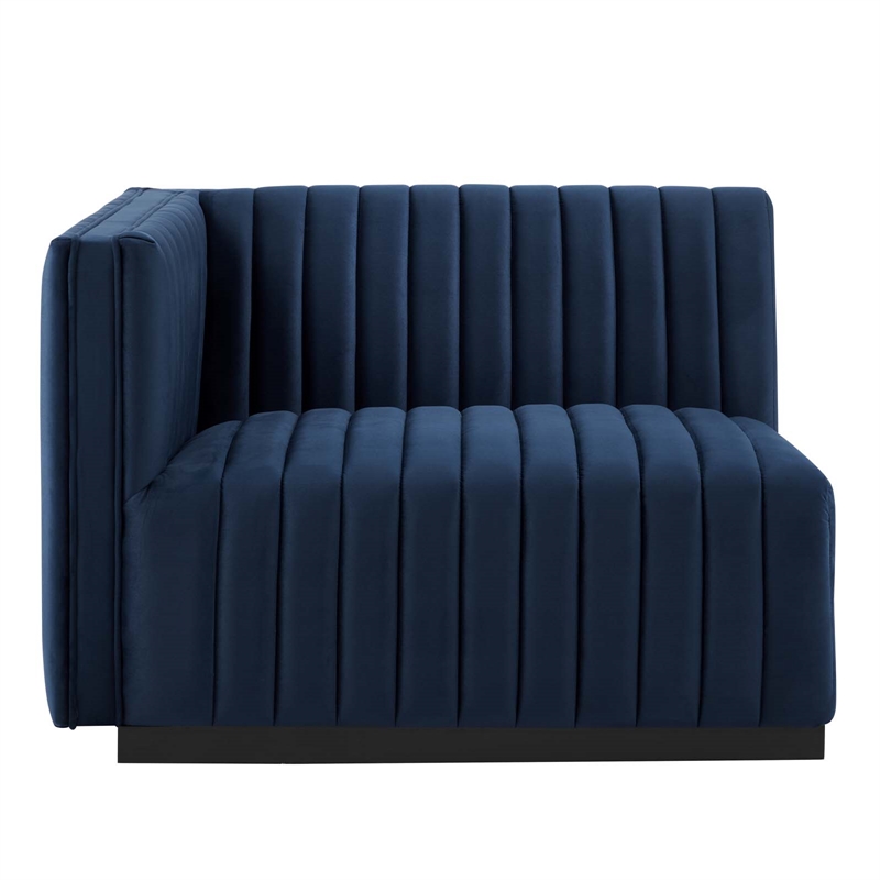 Pemberly Row Channel Tufted Velvet Left-Arm Chair in Midnight Blue