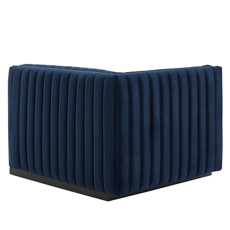 Pemberly Row Channel Tufted Velvet Left-Arm Chair in Midnight Blue