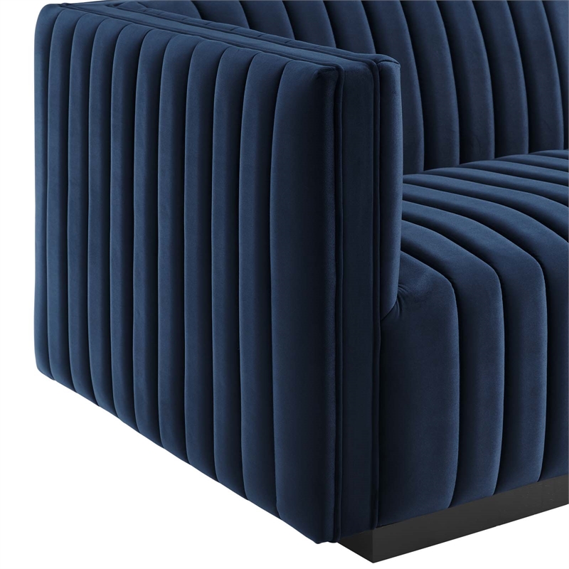Pemberly Row Channel Tufted Velvet Left-Arm Chair in Midnight Blue