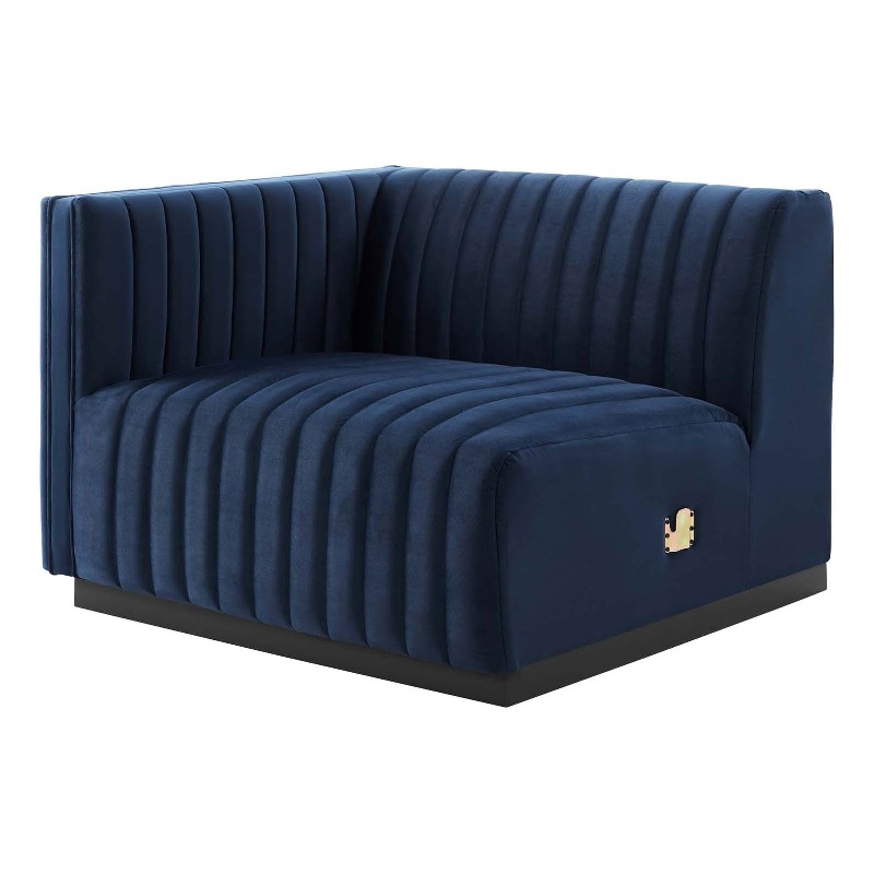 Pemberly Row Channel Tufted Velvet Left-Arm Chair in Midnight Blue