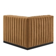 Pemberly Row Channel Tufted Velvet Right Corner Chair in Cognac
