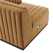 Pemberly Row Channel Tufted Velvet Right Corner Chair in Cognac