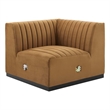 Pemberly Row Channel Tufted Velvet Right Corner Chair in Cognac