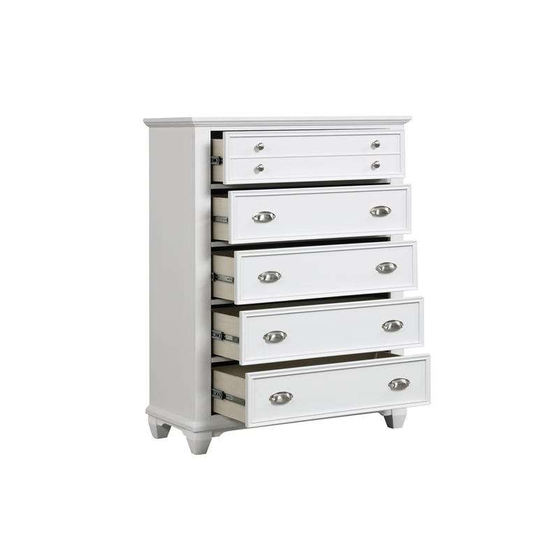 Pemberly Row 5-Drawer Wood Chest in White Brushed Finish