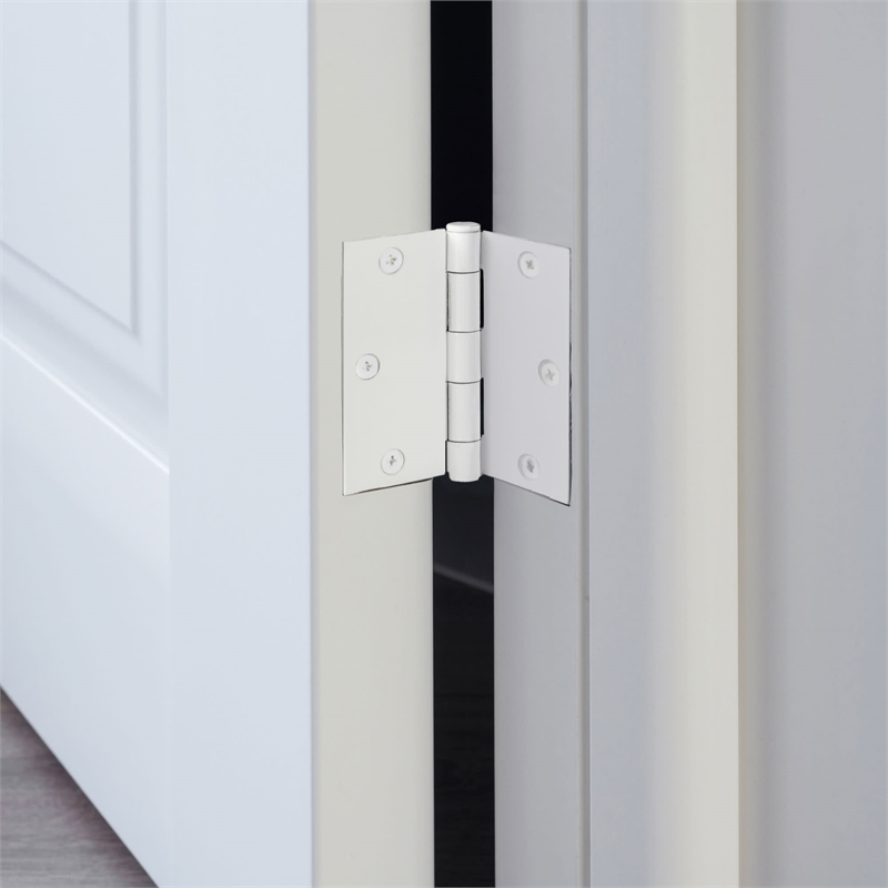 Pemberly Row Steel Door Hinge in Painted White 3.5 in Square Corner 6 Pack