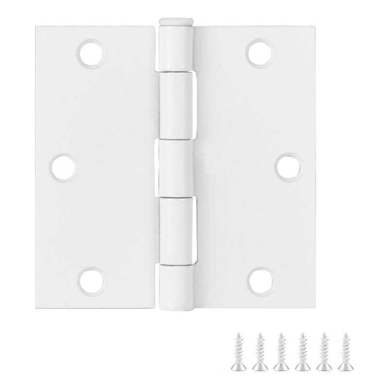 Pemberly Row Steel Door Hinge in Painted White 3.5 in Square Corner 6 Pack