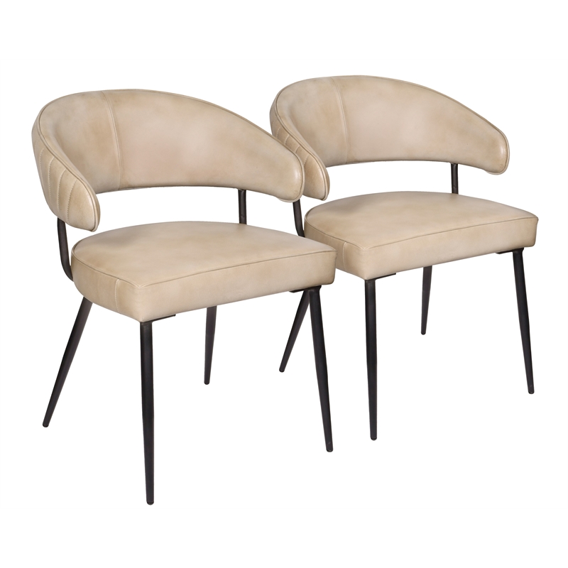Pemberly Row Barrett Leather Side Chair 2-Piece Set in Stone Finish