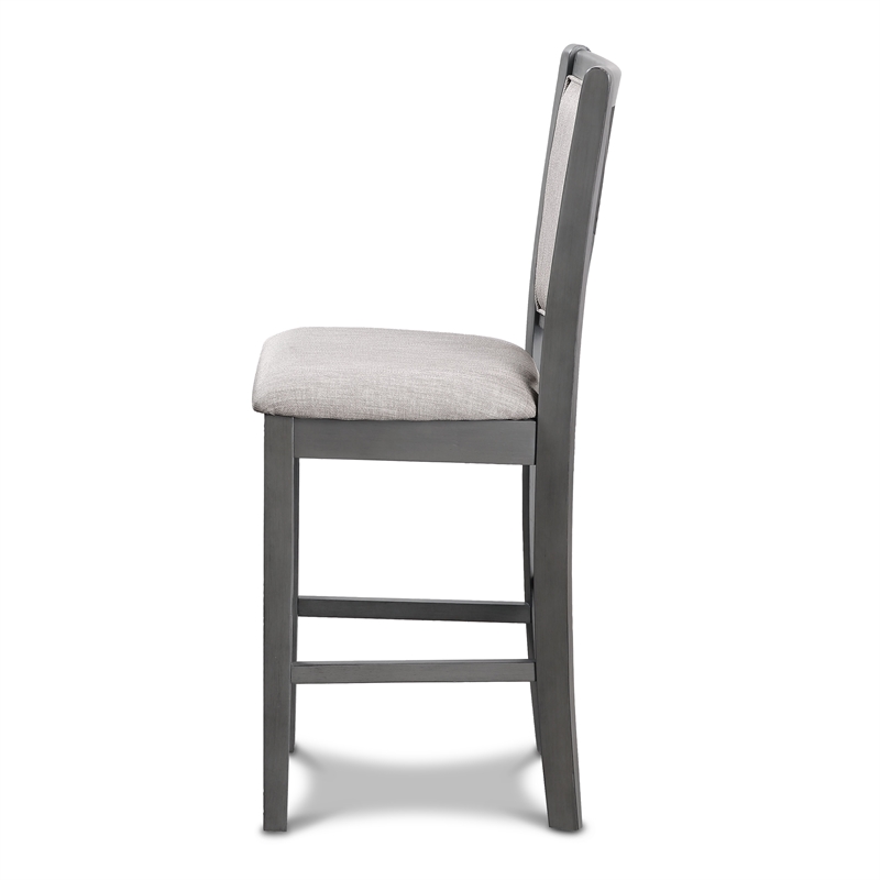 Pemberly Row Wood Counter Chair Set in Gray with Polyester Upholstery