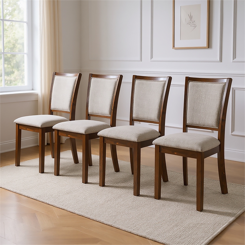 Pemberly Row Wood Dining Chair Set in Cherry with Polyester Upholstery