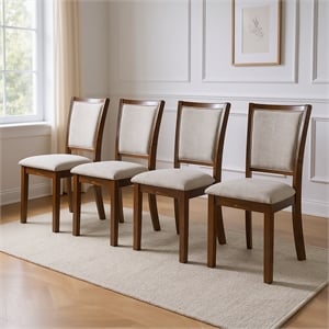 Pemberly Row Wood Dining Chair Set in Cherry with Polyester Upholstery
