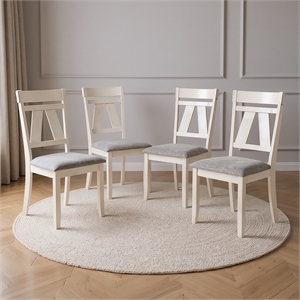 Pemberly Row Wood Side Chair Set of 4 in White Rubberwood