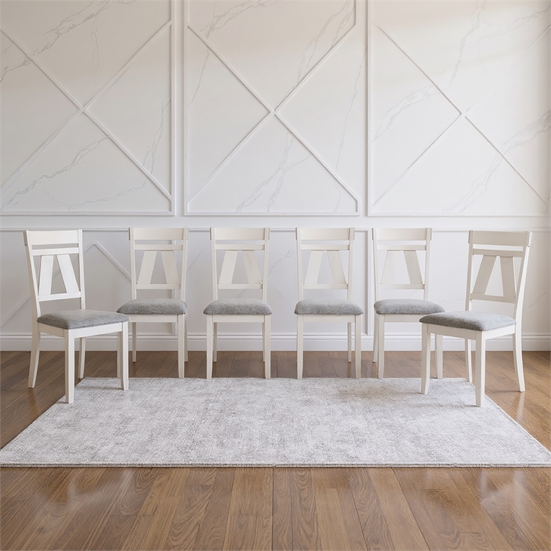 Pemberly Row Set of 6 Wood Side Chairs with White Finish and Cushions