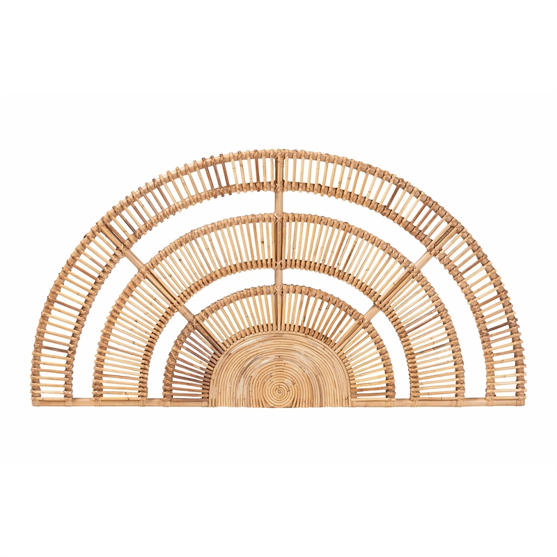 Pemberly Row Luna Natural Rattan Wall-Mount Headboard Queen Size