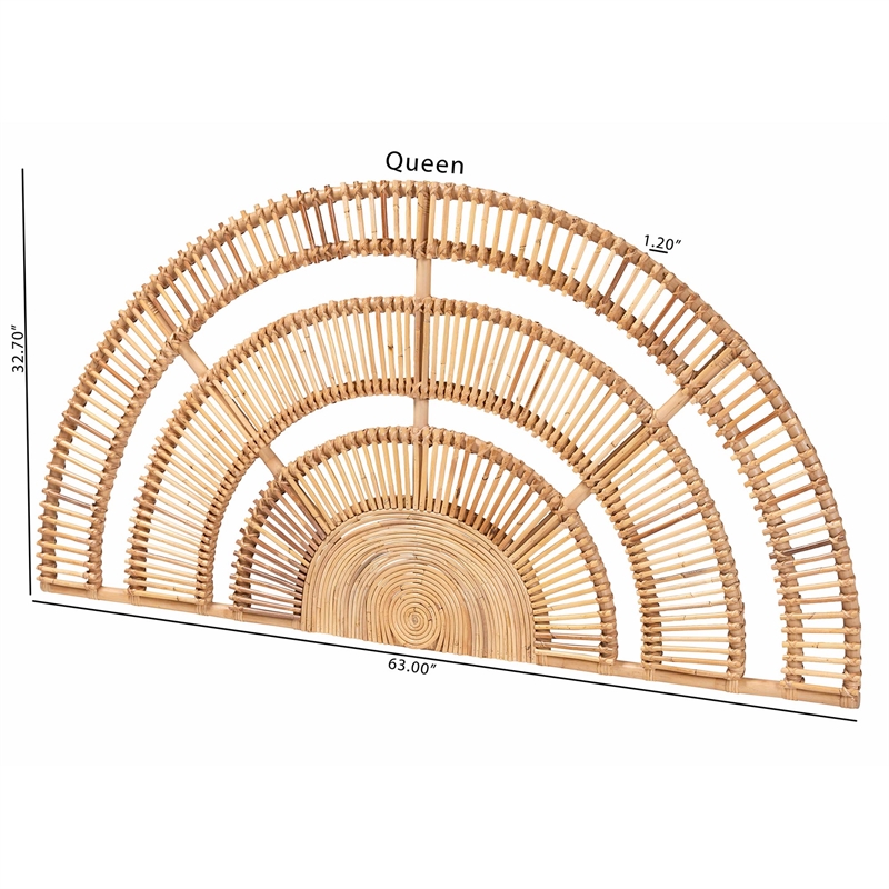 Pemberly Row Luna Natural Rattan Wall-Mount Headboard Queen Size