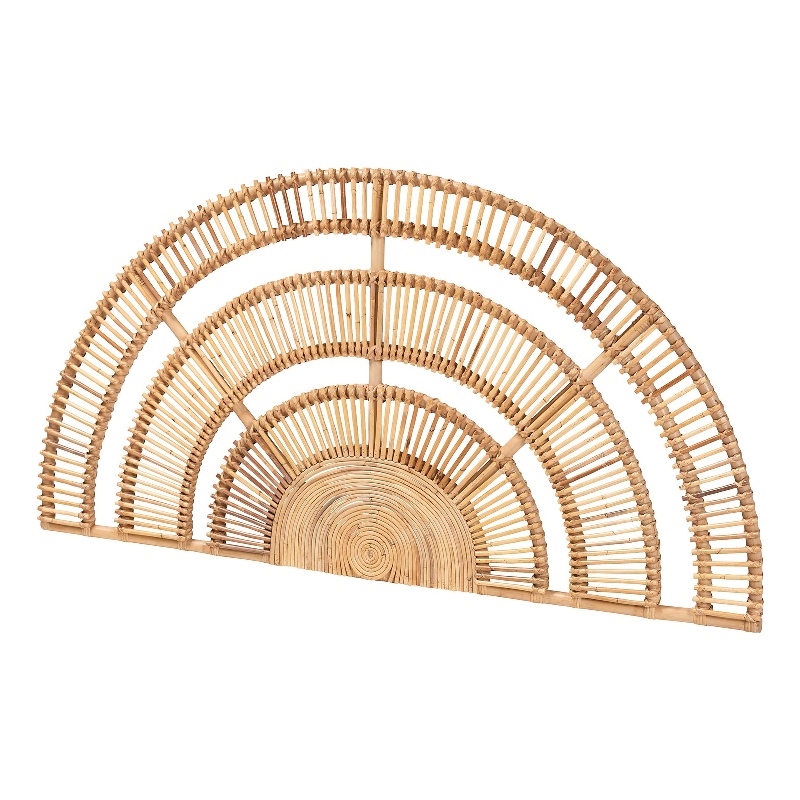 Pemberly Row Luna Natural Rattan Wall-Mount Headboard Queen Size