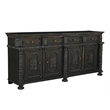 Pemberly Row Carved Solid Wood Sideboard with 4 Drawers and Doors in Black