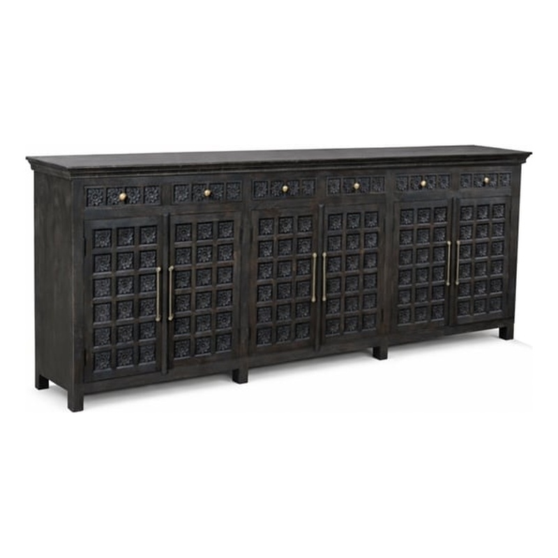 Pemberly Row Isabella 6-Drawer 6-Door Solid Wood Sideboard in Black