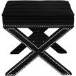 Pemberly Row Contemporary Velvet Ottoman Bench in Black with Chrome Trim