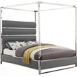 Pemberly Row Contemporary Vegan Leather Acrylic King Canopy Bed in Gray