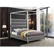 Pemberly Row Contemporary Vegan Leather Acrylic King Canopy Bed in Gray