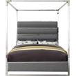 Pemberly Row Contemporary Vegan Leather Acrylic King Canopy Bed in Gray