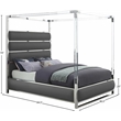 Pemberly Row Contemporary Vegan Leather Acrylic King Canopy Bed in Gray