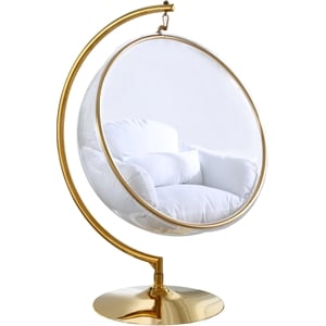 Pemberly Row Acrylic Swing Bubble Chair with Fabric Seat in Clear and Gold