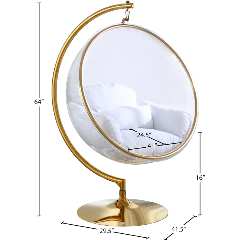 Pemberly Row Acrylic Swing Bubble Chair with Fabric Seat in Clear and Gold