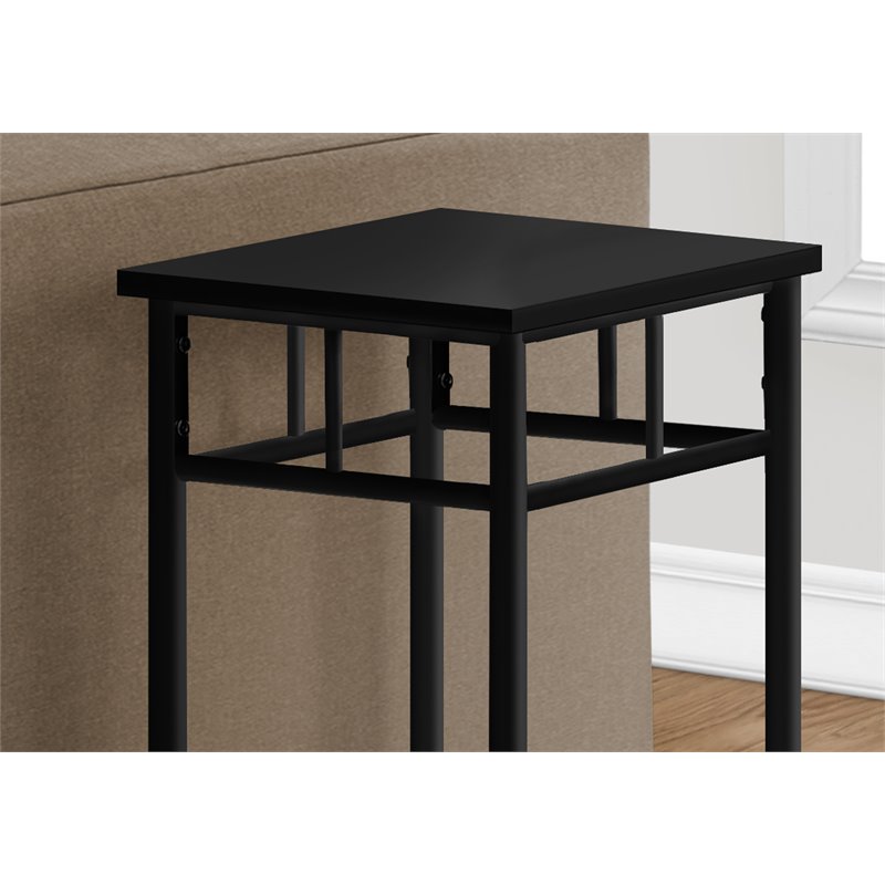 Pemberly Row Square Metal End Table with 2 Storage Shelves in Black
