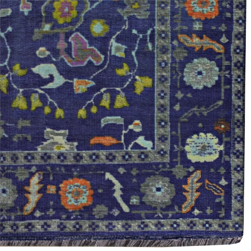 Pemberly Row Oushak-Patterned Polyester 2' x 10' Runner Rug in Navy