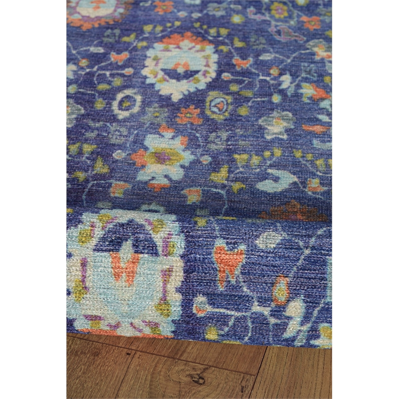 Pemberly Row Oushak-Patterned Polyester 2' x 10' Runner Rug in Navy
