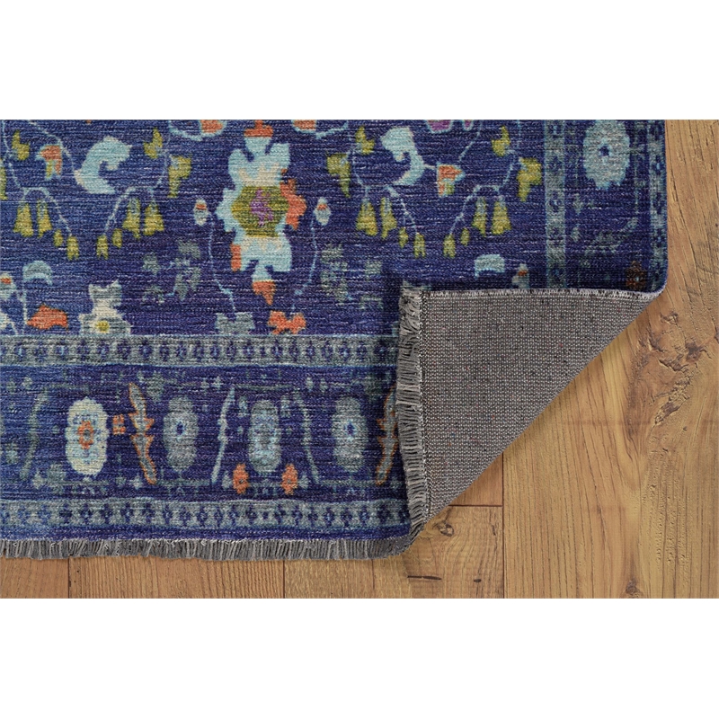 Pemberly Row Oushak-Patterned Polyester 2' x 10' Runner Rug in Navy
