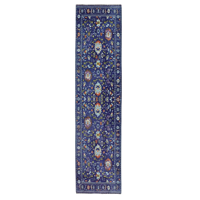 Pemberly Row Oushak-Patterned Polyester 2' x 10' Runner Rug in Navy