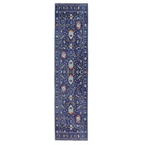 Pemberly Row Oushak-Patterned Polyester 2' x 10' Runner Rug in Navy