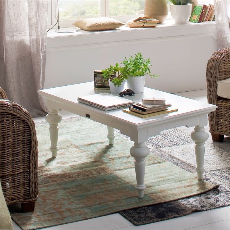 Pemberly Row Rectangular Mahogany Coffee Table in Pure White Finish
