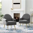 Pemberly Row 2 Gray Velvet Arm Chairs with Gold Legs and Button Tufting